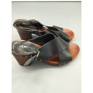 Reaction Kenneth Cole Clogs Wood Heel Leather Straps Sandals Women's Size 7